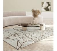 the carpet Mila Tapis moderne pour salon, élégant et brillant, à poils courts, crème avec motif flash doré, 140 x 200 cm