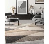 the carpet - Pearl - Tapis à Poils Courts et denses - Moderne - pour Salon et Chambre à Coucher - Découpe des Contours - Motif géométrique - Motif ondulé - Beige - 140 x 200 cm