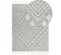 Tapis Moderne Tissé Main avec Motif Géométrique 160 x 230 cm Blanc et Gris SAVUR