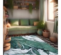 Tapis moderne vert et blanc - 90 x 120 cm - Décoration élégante pour chambre à coucher et salon - Lavable - Parfait pour la décoration de la cuisine