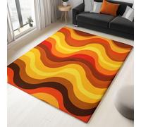 Tapis Modernes Lignes Rétro Et Ondulées , Moquette Lavable En Machine Avec Dessous Antidérapant, Tapis Décoratif Pour Chambre, Cuisine, Entrée Et Maison, , Dimension 140 X 200 Cm, Couleur Orange