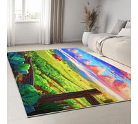 Tapis Modernes Style Peinture À L'Huile Plantesferme , Moquette Lavable en Machine avec Dessous Antidérapant, Tapis Décoratif pour Chambre, Cuisine, Entrée et Maison, , Dimension 180 x 240 cm, Vert