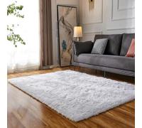 Tapis Moelleux à Poils Tapis de Chambre 100 x 140 cm Moelleux et Moderne, Dessous Antidérapant, Moelleux Tapis Décoratif Rugs Tapis de Salon à Poils Longs pour Salon, Chambre, Blanc