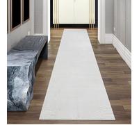 Tapis moelleux avec motifs linéaires blanc - TEPPICH-TRAUM - Größe 80 x 300 cm - Moderne - Rectangulaire