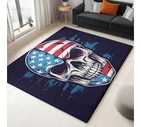 Tapis moelleux et doux antidérapants imprimés de crânes de dessins animés américains, tapis lavables à poils courts, ne peluchent pas, bleus et rouges, pour chambre, salon, cuisine, entrée, 60 x 90 cm