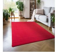Tapis moelleux moderne CARPETTEX - Rouge - 160 x 230 cm - poil court uni - antidérapant et lavable