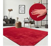 the carpet Relax Tapis Moderne à Poils Courts et Moelleux, Dessous antidérapant, Lavable à 30 degrés, Super Doux, Aspect Fourrure, Rouge, 60 x 110 cm