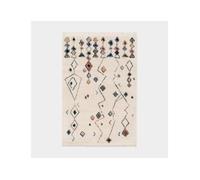 Tapis motif berbère à franges - Empreinte du désert - Bleu touareg, camel - 200 x 290 cm