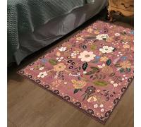 Tapis,Motif Floral Multicolore à Feuilles Vertes, Moderne, Vintage, Rose, 80 x 80 cm, Small Rug Entrance Hallway Entryway Kitchen Bedside Indoor Floor Mats for Home Decor,