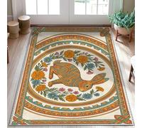 Tapis motif lapin, fleurs bohémiennes de printemps, souci, orange printemps, tapis rectangulaire à poils courts qui ne perd pas ses poils, buanderie, salle de bain, porte d'entrée, 0,9 x 1,5 m