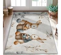 Tapis motif lapin, panier fantaisie printanier, œuf de Pâques, paillasson rectangulaire à poils courts marron imprimé, tapis de salle de bain, chevet, entrée, décoration de porte, 0,9 x 1,5 m