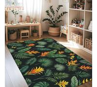 Tapis motif oiseaux de paradis, feuilles de palmier tropicales, fougères, vert d'été, antidérapant, tapis d'intérieur qui ne perd pas ses poils pour salon, chambre à coucher, salle à manger, bureau