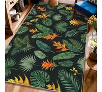 Tapis motif oiseaux de paradis, feuilles de palmier tropicales Monstera, vert d'été, envers antidérapant, esthétique rectangulaire, tapis de sol pour salon, chambre à coucher, dortoir, cuisine