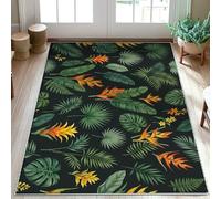 Tapis motif oiseaux de paradis, feuilles de palmier tropicales Monstera, vert d'été, tapis doux à poils courts résistant aux taches, pour entrée, salle de bain, buanderie, chevet, 0,9 x 1,5 m