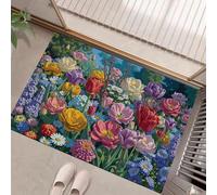 Tapis Motif Tulipes Champ Fleurs D'Entrée Intérieur,Tapis De Porte Illustration Jardin Anglais Absorbe Paillasson Lavable En Machine Facile À Nettoyer Pour Chambre,Cuisine - 40 X 60 cm, Coloré