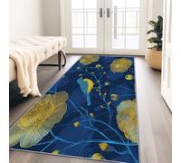 Tapis Motifs dorés de Luxe représentant des Fleurs avec Dos Antidérapant 60x240 cm Tapis Imprimé pour Entrée, Couloir et Corridor,à Poils Courts, Doux, Lavable, Light Style Tapis Décoratif