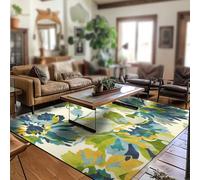 Tapis Multicolore à Fleurs Aquarelle 120 x 200 cm - Décoration de Salon et de Chambre antidérapante pour sols en Bois Dur - Design Moderne élégant Bleu Vert Jaune