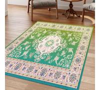 Tapis,Multicolore Blanc Jaune Floral Traditionnel Classique Vintage, Vert, 80 x 80 cm, Small Rug Entrance Hallway Entryway Kitchen Bedside Indoor Floor Mats for Home Decor,