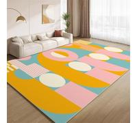 Tapis Multicolore Rétro Années 60-70, Tapis Bleu Orange Rose Lavable pour Salon Doux Antidérapant Facile à Nettoyer pour Chambre à Coucher Crèche Étude Salle de Classe 150x210cm