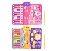 Tapis musical pour enfants - Clavier de piano et tapis de batterie 2 en 1 avec 2 bâtons, 8 sons d'instruments, jouets d'apprentissage sensoriel