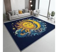 Tapis Mythologie Lune Soleil Jaune Bleu 160 X 230 Cm - Poils Courts Ultra Doux, Lavable en Machine, Antidérapant, Ne Peluche Pas - Tapis Rectangulaire pour Salon, Chambre