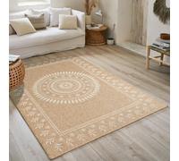 Tapis Nature Bohème Jute Salon, Chambre, Couloirs et Extérieur - Couleur Naturelle (80x80 cm Rond, Blanc)