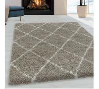 Tapis - NAZAR RUGS - ALVOR - Shaggy - Motif berbère - Beige - 80x250 cm