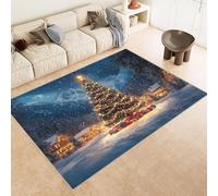 Tapis NoëL 60x90 cm Texture Douce Cachemire Anti Dérapant Tapis Arbre de NoëL 3D Imprimé Motif Nettoyage Facile à l'Aspirateur ou en Machine Convient pour Salle de Bain Cuisine Entrée Carpet