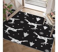 Tapis Noël Rouge - Tapis Salon 80x150 cm Noir Xmas, Tapis de Porte Lavable Cerf Carpet pour Chambre, Moquette Antidérapant à Poils Ras, Paillasson Décor à La Maison J138