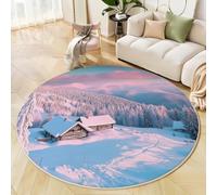 Tapis Noël Simple Tapis Rond Noir Antidérapant Lavable en Machine, pour Salon, Chambre À Coucher, Coin De Cheminée, Bureau, Salle De Bain Sapin Noël Lumineux 200 Cm