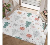 Tapis Noël - Tapis Salon 80x150 cm Blanc Xmas, Tapis de Porte Lavable Sapin de Noël Carpet Chambre Enfant Poil Ras en Machine Antidérapant pour Salle à Manger, Bureau J130
