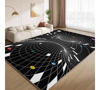 Tapis Noir 3D Blanc, Tapis Illusions D'Optique D'Entrée D'Intérieur Doux en Fausse Laine Antidérapant Lavable D'Accent pour Salon Porte D'Entrée Décoration 90x120cm