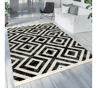 Tapis Noir Blanc Balcon Terrasse Extérieur Style Scandinave Motif Losanges Robus