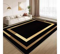 Tapis Noir Et Or Vintage, Tapis Grèce À Bordure Dorée Lavables pour Salon Chambre à Coucher Doux Antidérapant pour Salle à Manger Bureau Crèche Salle de Jeux Décoration 120x180cm