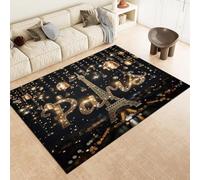 Tapis Noirs La Tour d'or Paris Paris Lavable en Peluche Et Moelleux sans Glissement À Tas À Tas Courts De Pile pour La Salle À Manger Et Les Salons De Chambre À Coucher,