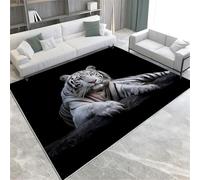 Tapis Noirs Salon Animal Tiger White Tiger Washable Rapis Soft Area for Bedroom Short Pile Kitchen Tapis sans Perte De Sol,
