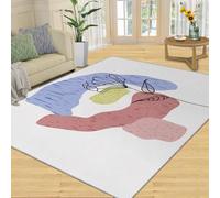 Tapis Nordic Blue Rose, Fleurs à la Ligne Noire Tapis antidérapants lavables, Modern Geometric for A Girl’s Room Minimalist White Apply to Living Bedroom (60x90cm)