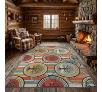 Tapis Nostalgique Doux en Imitation Laine 200 × 300 | Tapis Rouge Bleu Vert Résistant, Antidérapant, Poil Bas Lavable en Machine, Ne Peluche Pas, Arbres Rustiques Vintage