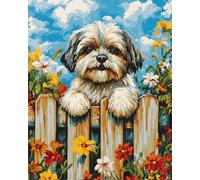 Tapis Noué A Faire Shih Tzu Animal Et Fleurskits De Tapis À Crochet À Loquet À Faire Soi-Même Pour Adultes,Grand Kit De Fabrication De Tapis Pour Débutants,Ensemble De Tricot De Tapisser 21x29in