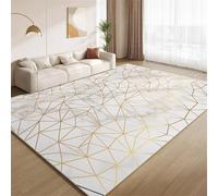 Tapis Or Blanc Moderne, Tapis Géométrie des Lignes Dorées Lavable pour Salon Doux Antidérapant Facile à Nettoyer pour Chambre à Coucher Crèche Étude Salle de Classe 150x210cm
