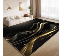 Tapis Or Noir Luxueux, Tapis Rayures Dorées Ondulées de Décoration de Sol Antidérapant Doux à Poils Courts pour L'Intérieur de La Maison Le Salon La Chambre à Coucher 150x240cm
