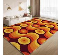 Tapis Orange Brûlé Années 60-70, Tapis Vagues Rétro Orange-Brun de Salon en Fausse Laine Lavable Antidérapant Facile d'entretien pour Chambre à Coucher Crèche Bureau Décoration 180x270cm