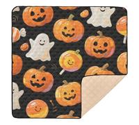 Tapis orange Halloween Citrouille fantôme doux et épais pour bébé à jouer sur le sol pour intérieur ou extérieur Tapis d'activités de jeu imperméable pliable pour bébés, nourrissons et tout-petits