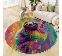 Tapis Orange Vert 80 Cm, Tapis À Poils Courts Lavable Rond Antidérapant Doux Confortable, Paresseux Mignon Animal À L'Encre Moquette pour Salon Chambre Cuisine Et Chambre d'enfant