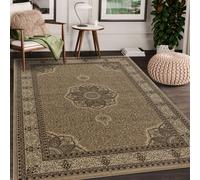 Tapis orient 200x290 rectangle beige et noir tissé motif traditionnel TIBRICA