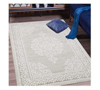 Tapis oriental 160x220 rectangle beige tissé motif ancestral LYN7 MIRALI