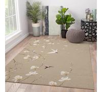 Tapis Oriental Espace Lavables 80x120cm Tapis Japonais Magnolia et Oiseau Rugs Floraux Doux antidérapants à Poil Bas pour Salon et Bureau