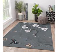 Tapis Oriental Surface Lavables 210x240cm Rugs Japonais Magnolia et Oiseau Tapis Doux à Poils Bas pour Salon Chambre décoration Aquarelle Asiatique