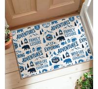 Tapis ours avec motif d'ours pour extérieur, montagne, feu de camp, été, bleu, tapis rectangulaire à poils courts qui ne perd pas ses poils pour salle de bain, chevet, entrée, décoration de porte, 0,6