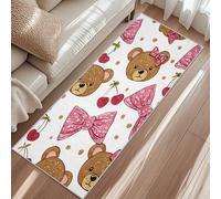 Tapis Ours en Peluche, Tapis Entree Pois Cerise Nœud, Rugs 40x60cm pour Chambre Passage Sortie Carpet Poils Ras Antidérapant Lavable en Machine